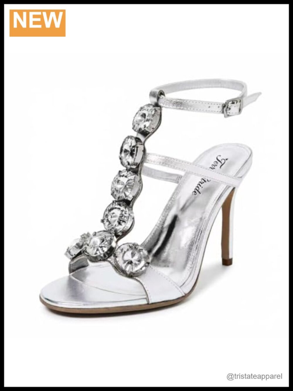 Crystal T-Strap Stiletto Heels with Rhinestone Accents & Ankle Buckle